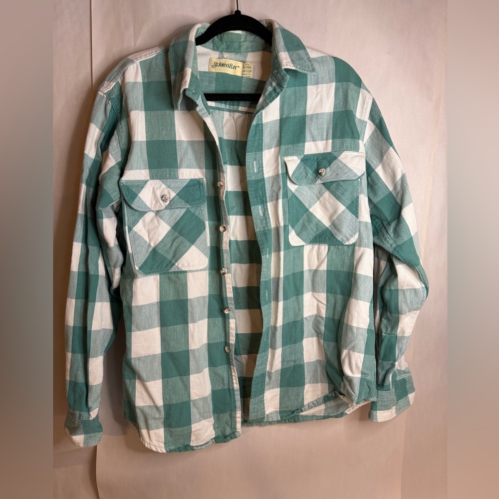 St. Johns Bay Vintage Teal Green Buffalo Plaid Shirt